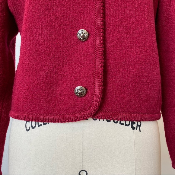 Vintage EUC 80’s CARROLL REED Wool Cropped Cardigan Sweater Small Red - Picture 9 of 16